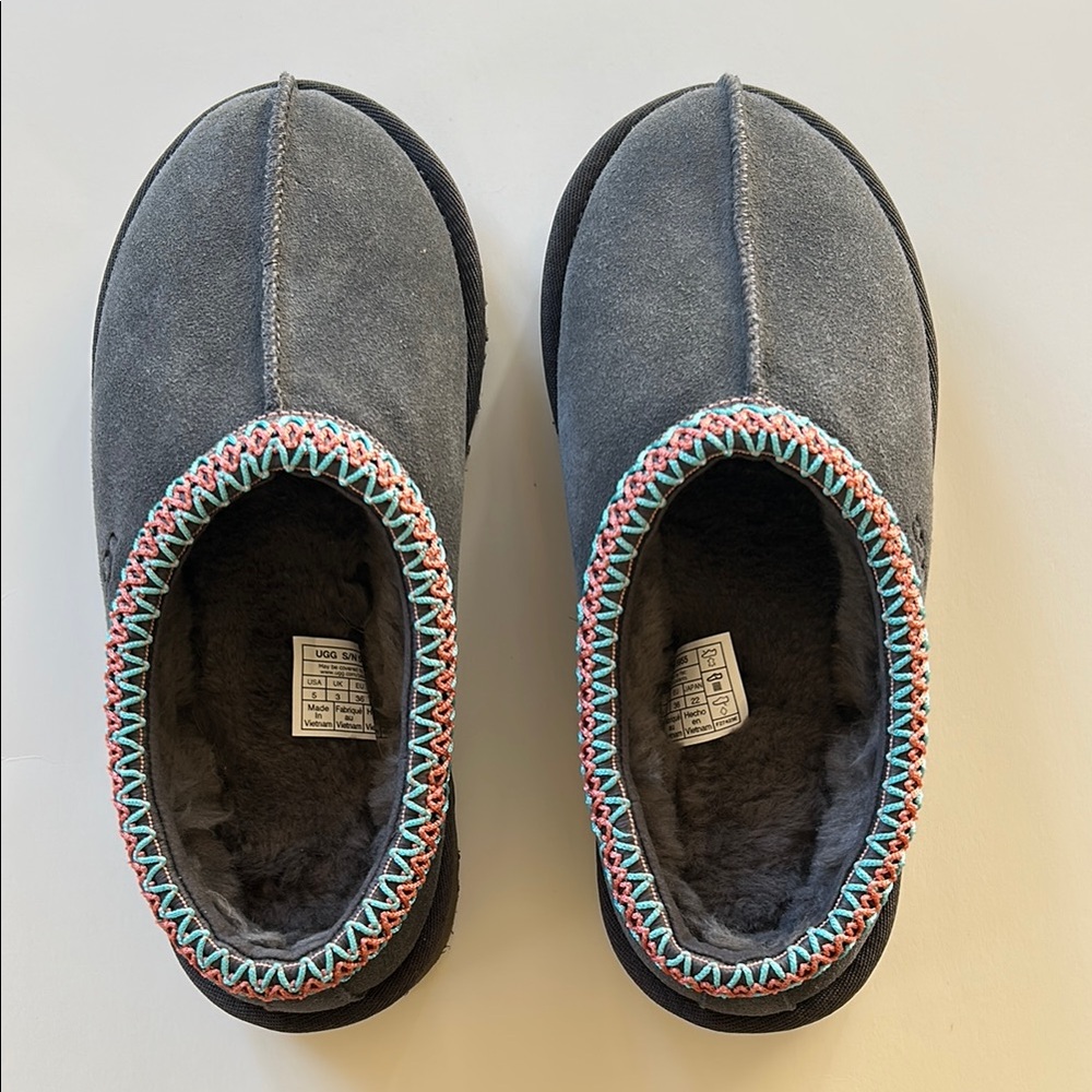 UGG Gray Tasman II Mules with Multicolor Trim - Picture 2 of 7